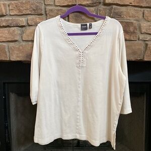 Rafaella white top with silver, gold, and clear embellishments. Size 2X